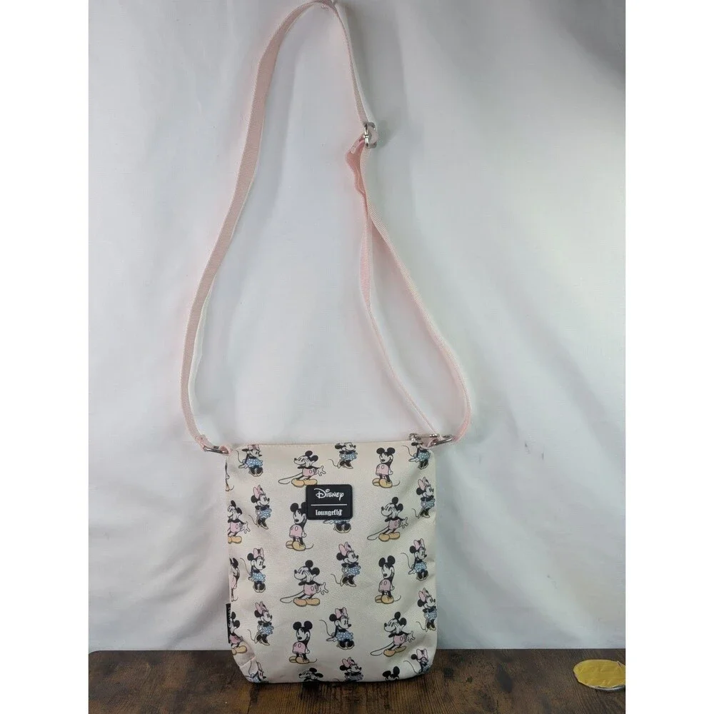 Disney Loungefly Mickey Minnie Mouse AOP Canvas Crossbody Passport Bag